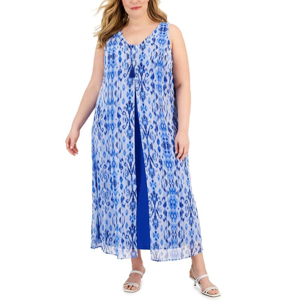 JM Collection Plus Size Chiffon Overlay Maxi Dress - Picture 3 of 3
